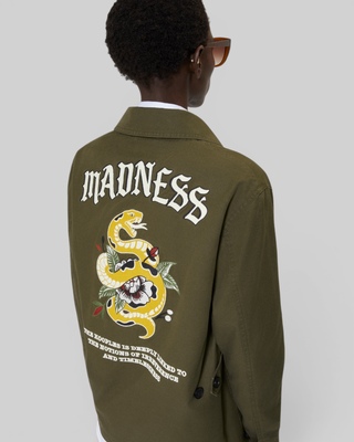 Embroidered back jacket in khaki cotton