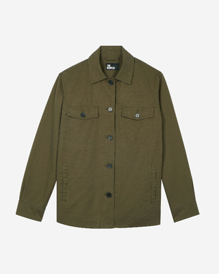 Embroidered back jacket in khaki cotton