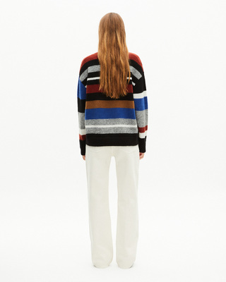 Wool blend sweater with multicolored stripes