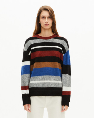 Wool blend sweater with multicolored stripes