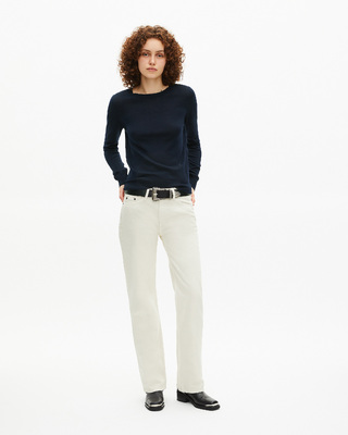 Round-neck sweater in navy merino wool