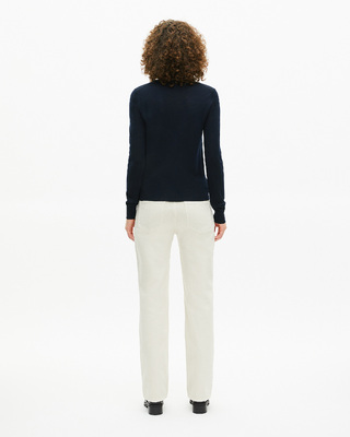 Round-neck sweater in navy merino wool