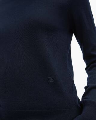 Round-neck sweater in navy merino wool