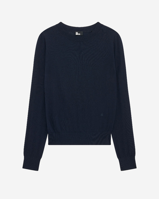 Round-neck sweater in navy merino wool