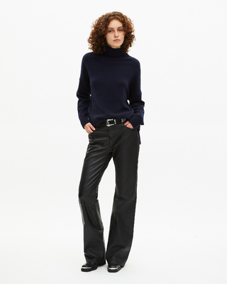 Navy cashmere stand-up collar sweater