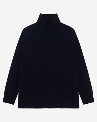 Navy cashmere stand-up collar sweater