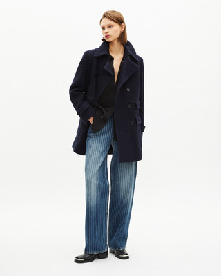 Navy bouclette wool coat