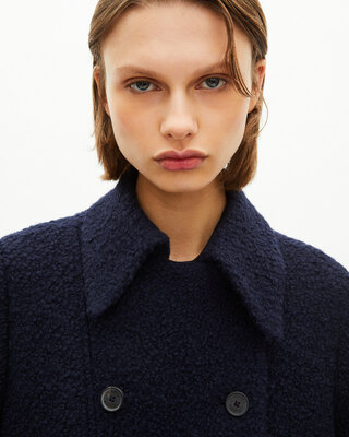 Navy bouclette wool coat