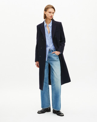 Long double-breasted coat in navy wool