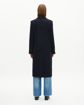 Long double-breasted coat in navy wool