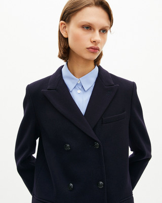 Long double-breasted coat in navy wool