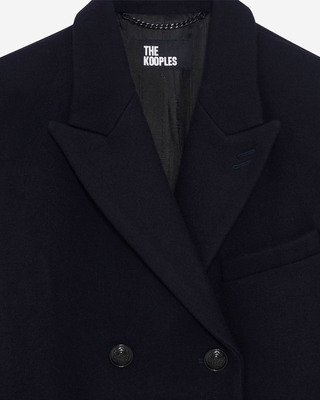 Long double-breasted coat in navy wool