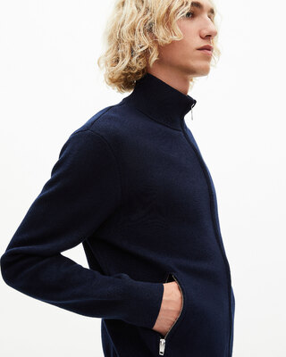 Double-sided wool cardigan with navy zip