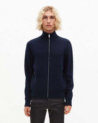 Double-sided wool cardigan with navy zip