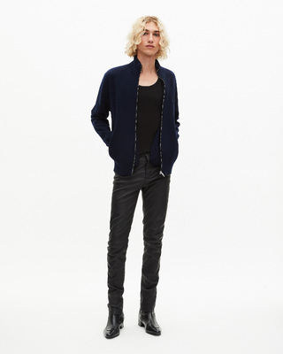 Double-sided wool cardigan with navy zip