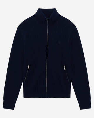 Double-sided wool cardigan with navy zip