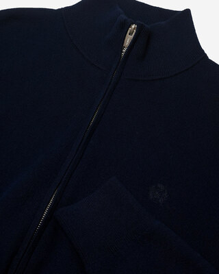 Double-sided wool cardigan with navy zip