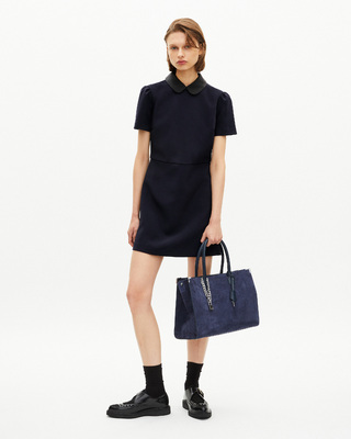 Short dress with claudine collar in navy satin