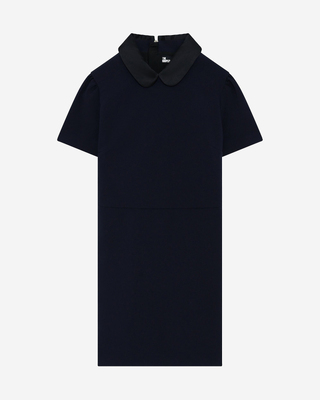 Short dress with claudine collar in navy satin