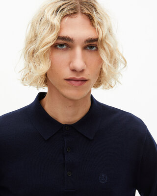 Navy merino wool polo-neck sweater