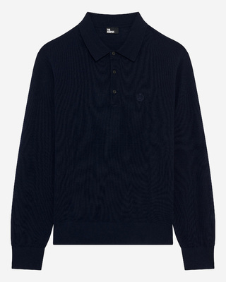 Navy merino wool polo-neck sweater
