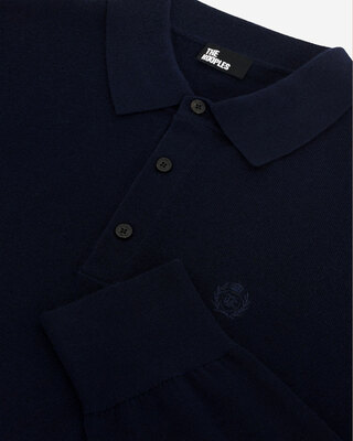 Navy merino wool polo-neck sweater