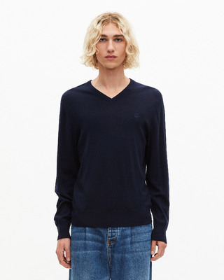 V-neck sweater in navy merino wool
