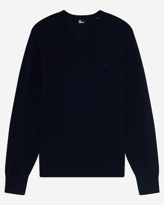 V-neck sweater in navy merino wool