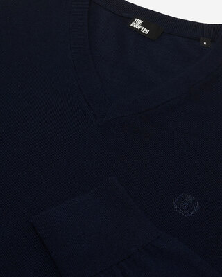 V-neck sweater in navy merino wool