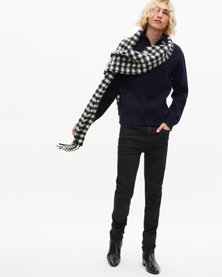 Double-faced navy trucker-neck sweater