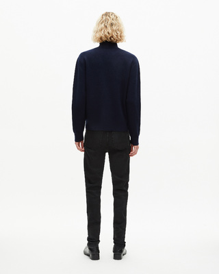 Double-faced navy trucker-neck sweater