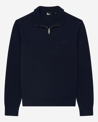 Double-faced navy trucker-neck sweater