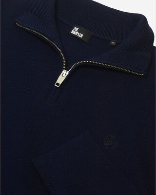 Double-faced navy trucker-neck sweater