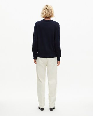 Round-neck sweater in navy merino wool