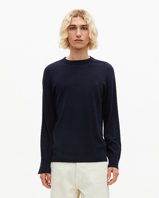 Round-neck sweater in navy merino wool