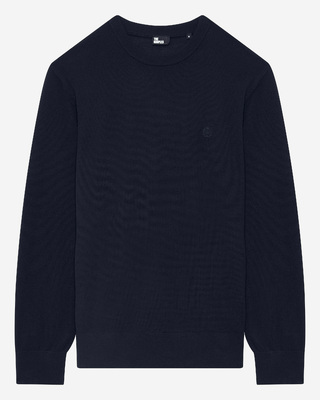 Round-neck sweater in navy merino wool
