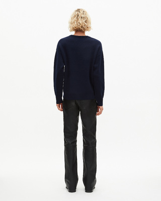 Round-neck sweater in navy double-faced wool