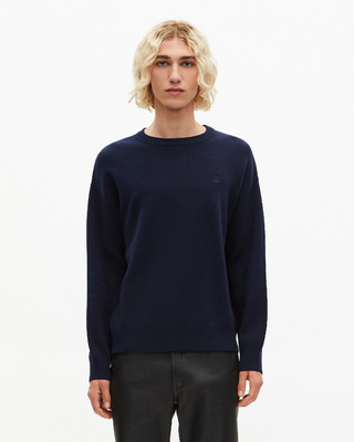 Round-neck sweater in navy double-faced wool