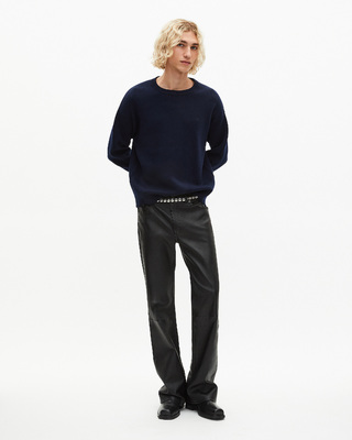 Round-neck sweater in navy double-faced wool