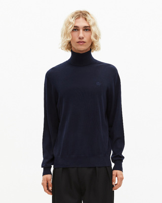Navy merino wool turtleneck sweater