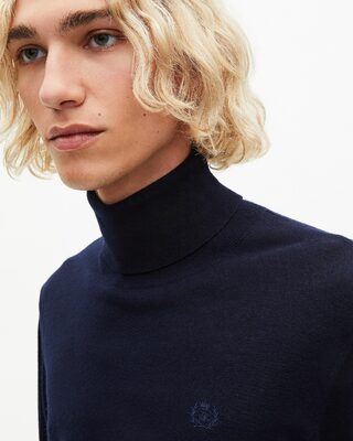 Navy merino wool turtleneck sweater