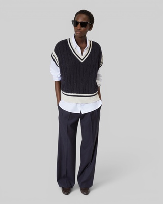 Sleeveless navy cotton sweater
