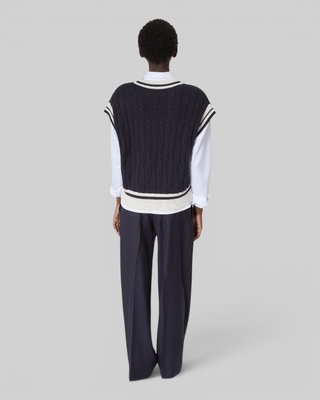 Sleeveless navy cotton sweater