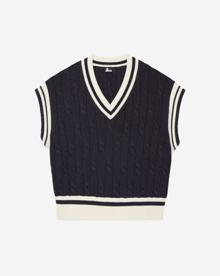 Sleeveless navy cotton sweater