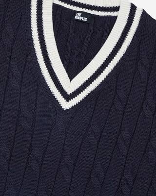 Sleeveless navy cotton sweater