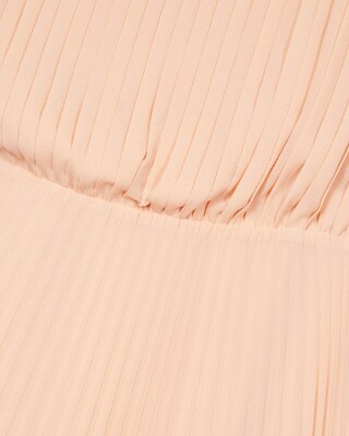 Long asymmetrical pleated peach dress