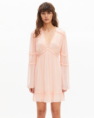 Short ruffled peach dress