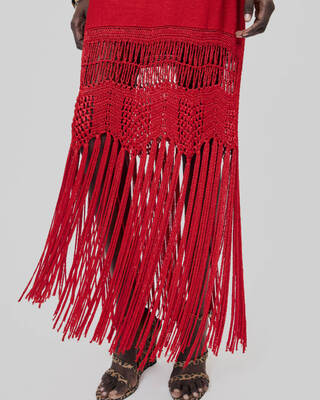 Red mesh fringed halter dress
