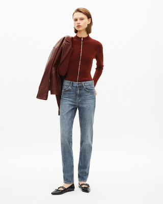 Burgundy wool blend zip cardigan