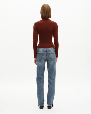 Burgundy wool blend zip cardigan
